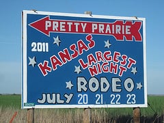 Road sign for Pretty Prairie, Kansas.