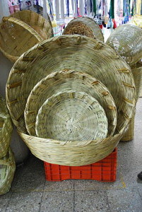Baskets for bread vendors on display at the La Merced Market in Mexico City.