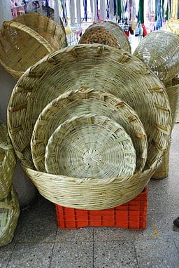 Baskets for bread vendors on display at the La Merced Market in Mexico City.