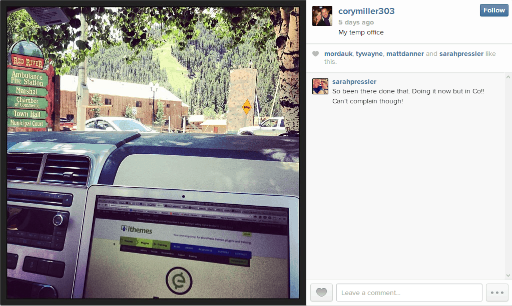 Cory Miller working from his car