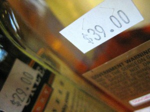 Price tags on liquor bottles