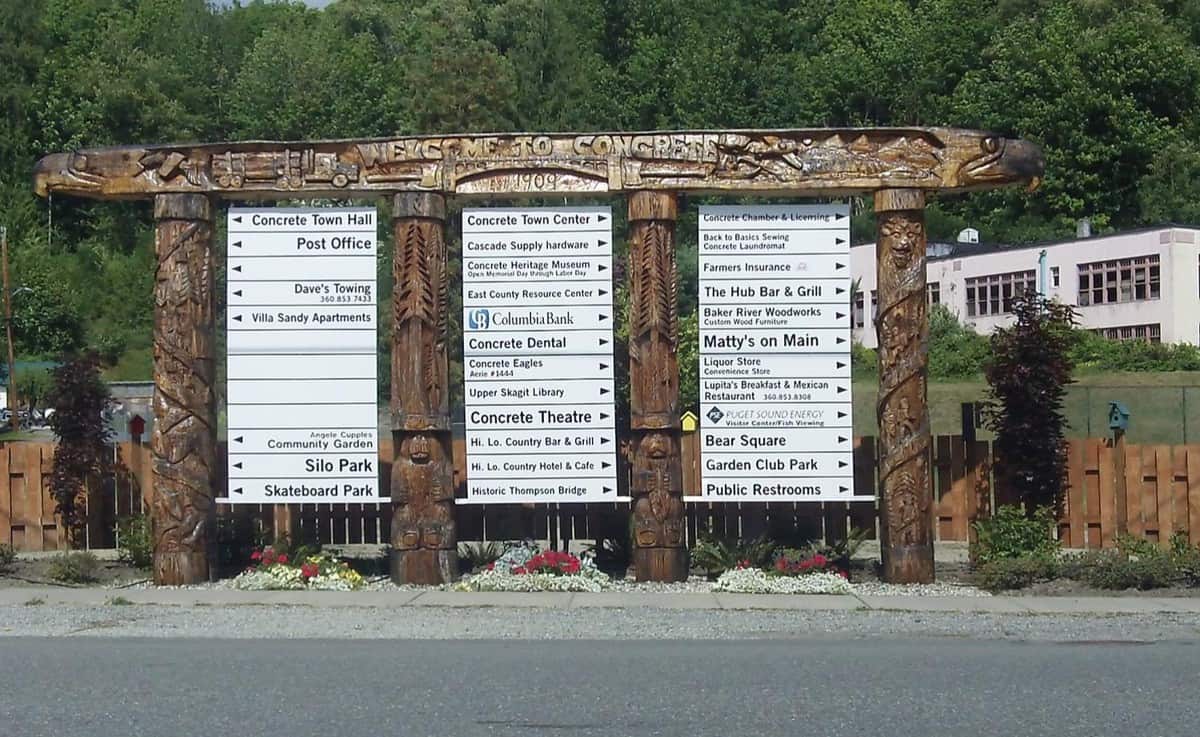 Business list sign in Concrete, Washington.