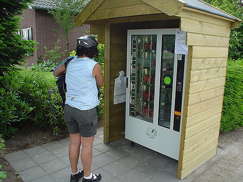 Baskets of strawberries from the automat. photo CC by Charles Hutchins on Flickr
