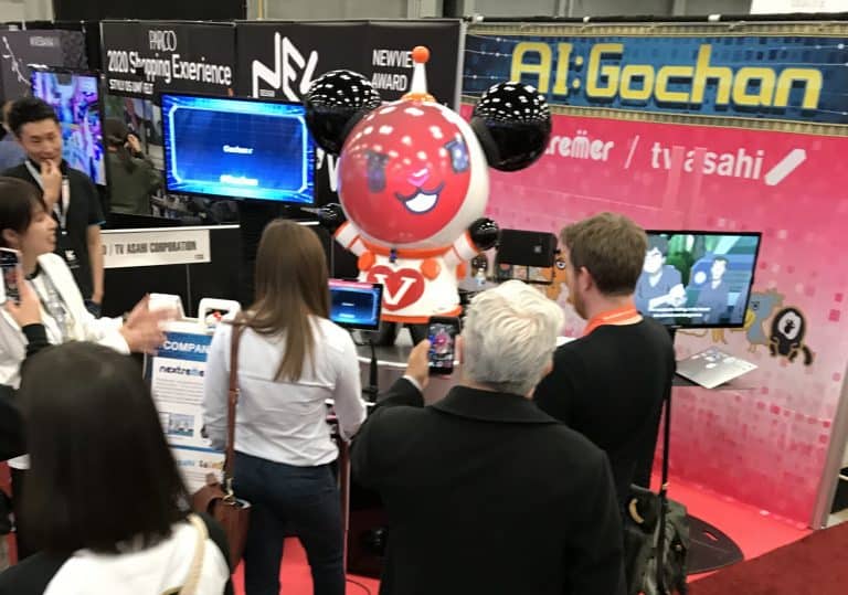 AI-driven Japanese robot raps a song it just made up for you at SXSW 2018. Photo by Becky McCray