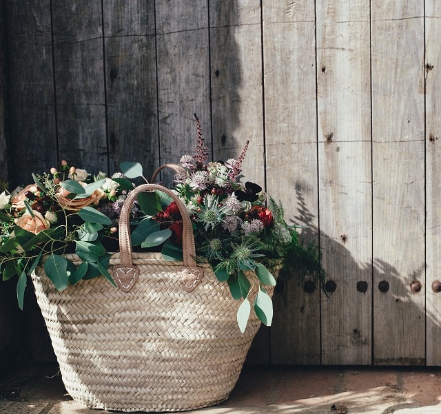 Basket tote of flowers