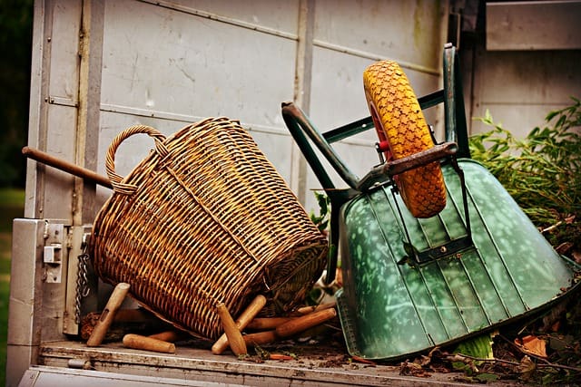 Work basket and wheelbarrow ready to use