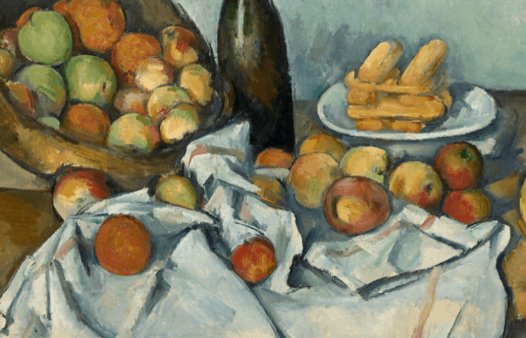 Still life with basket of fruit by artist Paul Cezanne