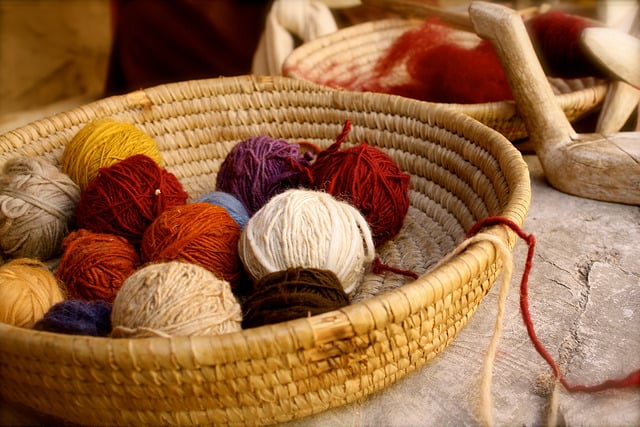 Basket with yarns