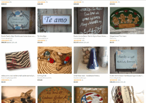 Screenshot of the Etsy platform with handmade items from Walla Walla, Washington