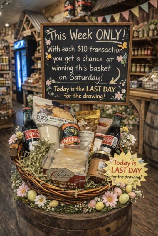 A gift basket to be given away in a customer drawing